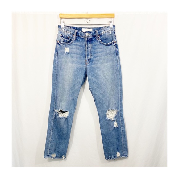 MOTHER Superior The Tomcat Distressed Straight High Rise Denim Jeans Confession - Picture 3 of 14